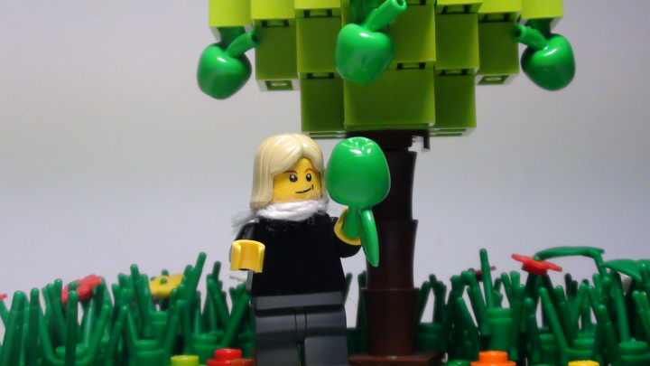 LEGO MOC - Потому что мы можем! - Яблоко Ньютона: «Хмм... Почему яблоки всегда падают перпендикулярно земле?» — подумал он.