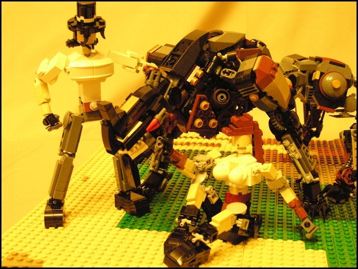 LEGO MOC - Steampunk Machine - Warning! Охотники!: 'Оказалось, что химера вполне безобидна. В это трудно поверить, но это так. Она так же чувствует боль, она переживает, когда кто то из нас ранен, радуется, когда мы играем с ней, и боится, когда натворит что-то плохое. Она живое существо, без сомнения' 