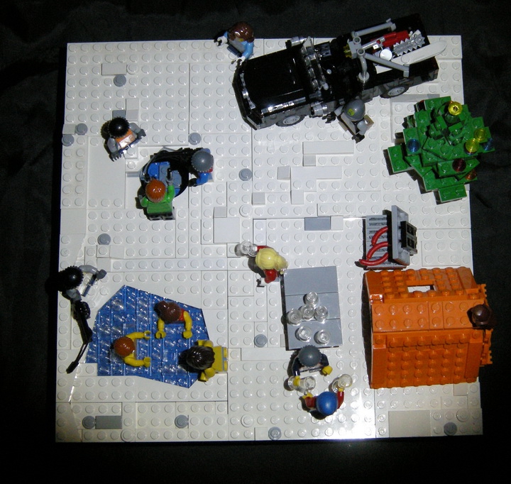 LEGO MOC - Новогодний Кубик 2014 - Новый год у лунки.: Они приехали на место, сделали прорубь, поставили  палатку, просверлили лунки для рыбной ловли и стали готовиться к встрече Нового года.<br />
<br />
