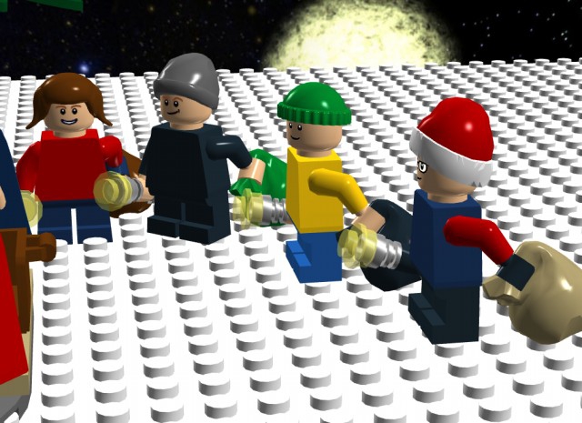 LEGO MOC - Новогодний Кубик 2014 - Рождественский вечер: Дети остановились около вертепа, чтобы посмотреть. Этим вечером они колядуют, славят Христа (да-да, именно на Рождество дети колядовали, а не как сейчас принято 13 января)