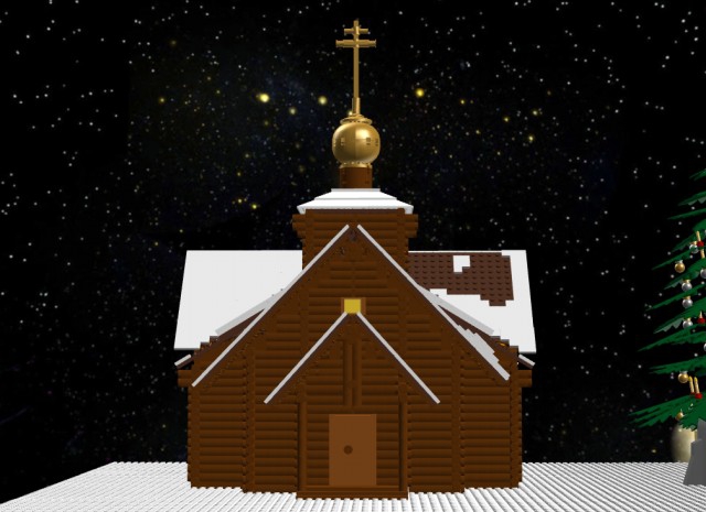 LEGO MOC - Новогодний Кубик 2014 - Рождественский вечер: Церковь вид спереди