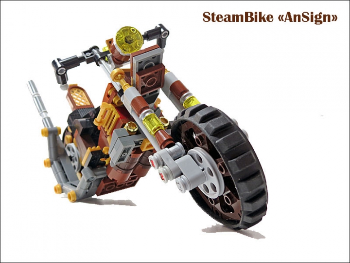 LEGO MOC - Мини-конкурс 'Lego Technic Motorcycles' - SteamBike 'AnSign': Колеса уже имеют резиновое покрытие - это позволяет сглаживать неровности дорог.