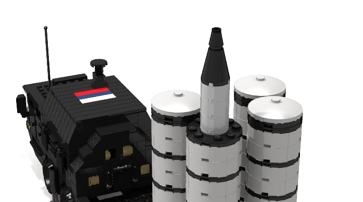 LEGO MOC - Конкурс LDD 'Военная техника XX-го века' - Зенитная ракетная система С-300ПС: При достижении ракетой практически нулевой скорости запускается двигатель и газовые рули по программе, заложенной в автопилот перед стартом, затем происходит ее захват системами слежения и начинается управляемый полет.