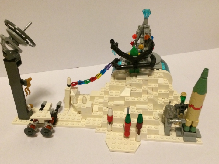 LEGO MOC - Новогодний Кубик 3015 - Отдел получения писем с других планет: Сзади роботы готовят фейерверки для новогодней ночи