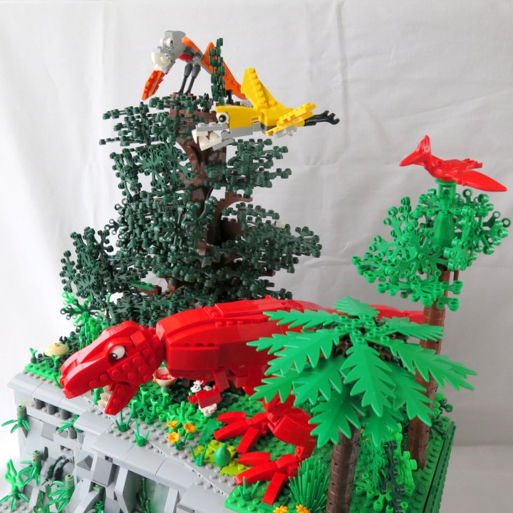 LEGO MOC - Мир Юрского периода - Три стихии: Папа птерозавр увидел угрозу!