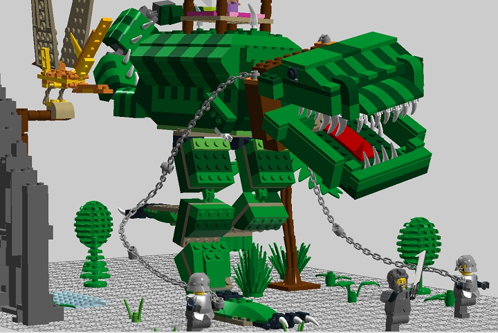 LEGO MOC - Мир Юрского периода - Прогулка с динозаврами: На стражников капает слюной из пасти.