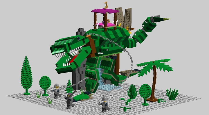 LEGO MOC - Мир Юрского периода - Прогулка с динозаврами: Большой динозавр загородил скалу.