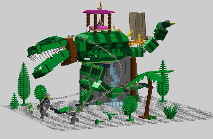 LEGO MOC - Мир Юрского периода - Прогулка с динозаврами: хорошо видны крылья летающего динозавра.