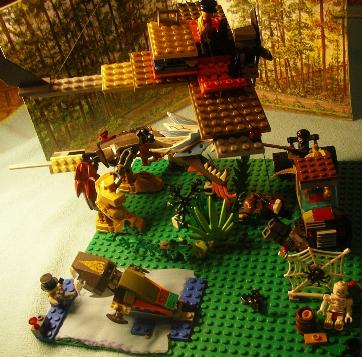 LEGO MOC - Мир Юрского периода - Битва на Острове Динозавров: На помощь охотникам прилетает самолет