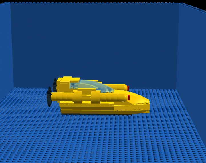 LEGO MOC - Погружение - Одноместная подводная лодка класса fgda.: Отдаленный боковой вид показывает двигатель этого аппарата.