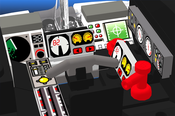 LEGO MOC - Погружение - Черная борода:  Наши инженеры оснастили кабину лучшими образцами трофейной гидроакустической техники и контрольно измерительными приборами.  Так же в кабине раскреплено водолазное оборудование на случай аварийной ситуации - Объединенная Пиратская Корпорация заботится о безопасности своих сотрудников... 'Зачем в кабине большая красная кнопка?' - а это вам, пока рыбий жир на губах не обсох, рановато еще знать!