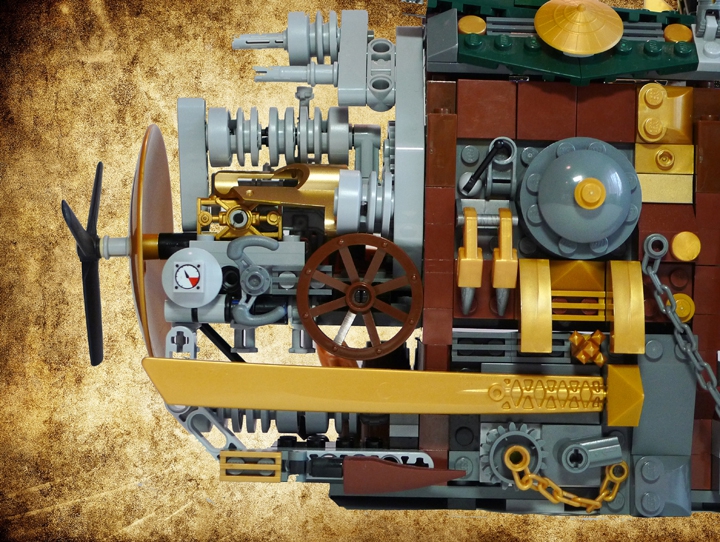 LEGO MOC - Погружение - Golden Lionardo: Ну и наконец, главная фишка модели! Вам представляется уникальная возможность увидеть «Золотого Лайонардо»… В разрезе! И он оснащен, как и полагается порядочному пиратскому кораблю, парой здоровенных пушек. Вот они. В носовой части, если можно так выразиться.<br />
<br />
