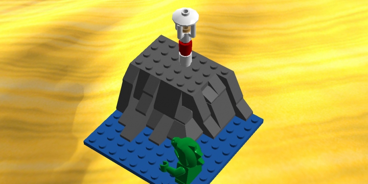 LEGO MOC - Битва Мастеров 'В кубе' - Годзилла атакует!: Скалы и маяк поближе.