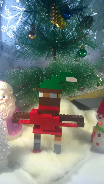LEGO MOC - Новогодний Кубик 2016 - Эльф-майнкрафт -- помощник Санты: Эльфик одет в красную шубку...