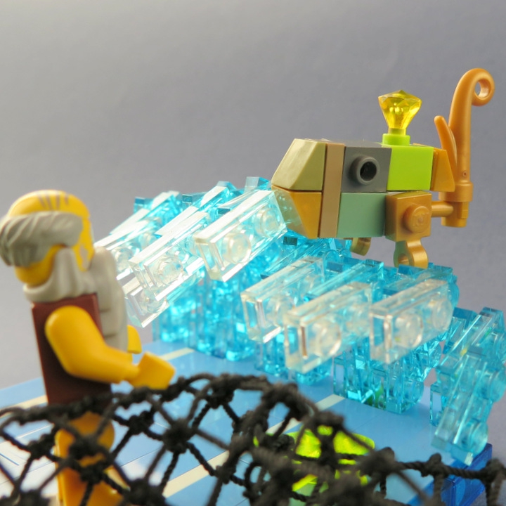 LEGO MOC - Чудеса русских сказок - Сказка о рыбаке и рыбке: Как взмолится золотая рыбка! Голосом молвит человечьим: <br />
'Отпусти ты, старче, меня в море,  дорогой за себя дам откуп:<br />
откуплюсь чем только пожелаешь.'