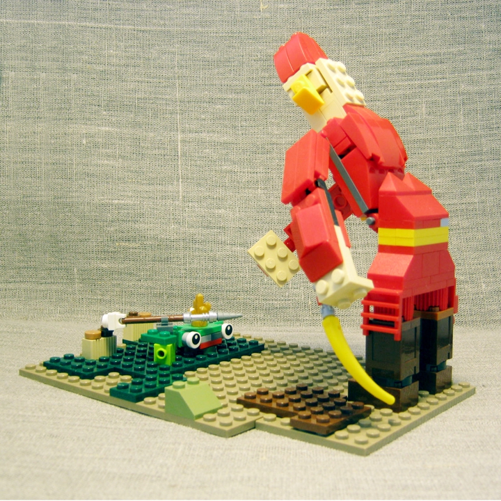 LEGO MOC - Чудеса русских сказок - Иллюстрация к сказке Царевна-лягушка: Лягушка сидит на кочке и держи в лапке стрелу.