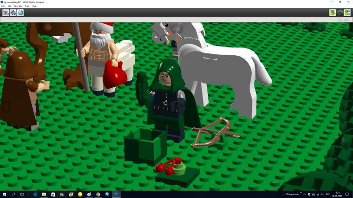 LEGO MOC - Новогодний Кубик 2017 - Новый год на зелёных равнинах.: Особая проработка - снайпер с открытым подарком. Снайпер более всего походит на оригинального снайпера из игры.