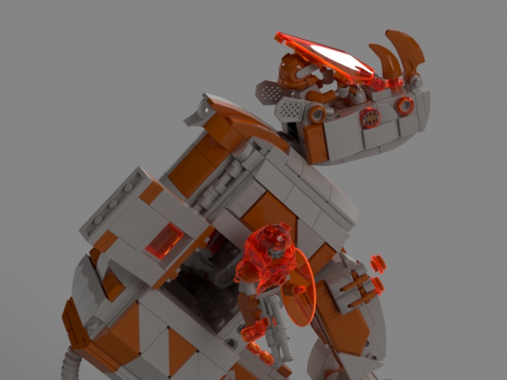 LEGO MOC - 16x16: Mech -  Мех 'Rhino 3.67': Тяжёлый мех 'Rhino 3.67' был разработан, как и многие другие рапнирские мехи, на основе строения земных животных. Он повторяет форму тела носорога, его силу и мощность. Максимальная скорость при прямолинейном движении - 50 км/ч. Такой результат достигается за счёт наличия гравиплазмы в конструкции.