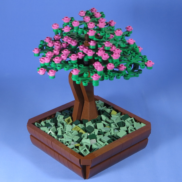 LEGO MOC - 16x16: Ботаника - Цветущая Сакура (бонсай): Са́кура(яп. 桜 или яп. 櫻) — название нескольких деревьев подсемейства Сливовые; зачастую обозначает вишню мелкопильчатую. Многие виды, называемые «сакурой», используются в культуре только как декоративные растения и либо не плодоносят вообще, либо дают мелкий и несъедобный плод.