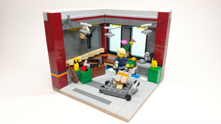 LEGO MOC - LEGO-конкурс 16x16: 'Все работы хороши' - Специалист по ремонту и обслуживанию поршневых авиадвигателей : Общий вид самоделки.