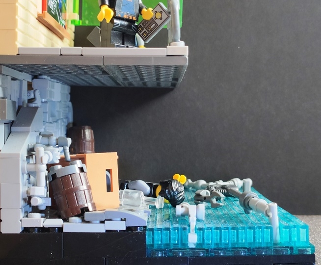 LEGO MOC - LEGO-конкурс 16x16: 'Киберпанк' - Контраст 'миров' в киберпанке: Здесь мы видим человека, упавшего лицом в воду.