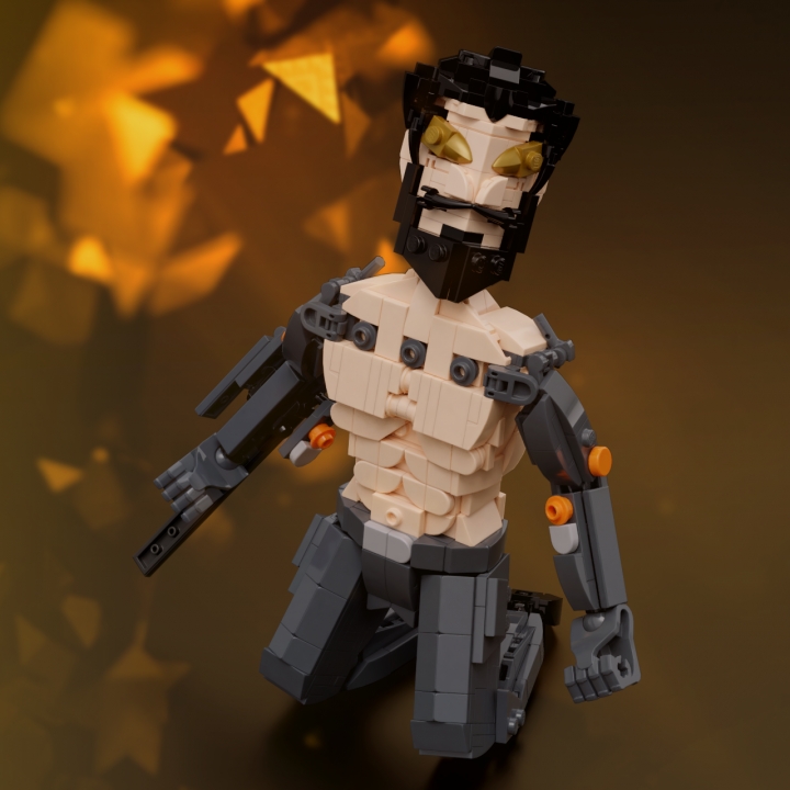 LEGO MOC - LEGO-конкурс 16x16: 'Киберпанк' - Иногда лучше смириться с тем, кто ты есть: </i>Работа изображает Адама Дженсена, главного героя игр Deus Ex: Human Revolution и Deus Ex: Mankind Divided. По воле трагических обстоятельств, практически стоивших Дженсену жизни, он подвергается глубокой модификации тела посредством аугментаций и усиленных протезов, в числе которых можно отметить выдвижные нанокерамические клинки, выступающие в качестве смертельно опасного оружия ближнего боя, и характерные для персонажа золотистые солнцезащитные очки, проецирующие на глаз необходимую в боевых условиях информацию.<i>