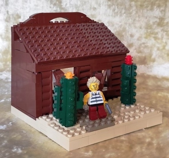 LEGO MOC - LEGO-конкурс 16x16: 'Вестерн' - После драки: Вот он выходит, прихватив бутылку (она, конечно, ему пригодится в пути).