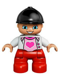 LEGO 47205pb029 Duplo Figure Lego Ville, Child Girl, Red Legs, White Top with Heart, Black Riding Helmet