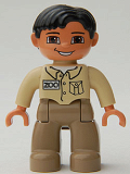 LEGO 47394pb018 Duplo Figure Lego Ville, Male, Dark Tan Legs, Tan Top, Black Hair, Brown Eyes (Zoo Keeper)