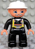 LEGO 47394pb061 Duplo Figure Lego Ville, Male Fireman, Black Legs, Flesh Hands, White Helmet, Light Gray Moustache