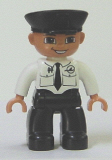 LEGO 47394pb120 Duplo Figure Lego Ville, Male Pilot, Black Legs, White Top with Airplane Logo and Black Tie, Police Hat