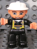 LEGO 47394pb122 Duplo Figure Lego Ville, Male Fireman, Black Legs, Flesh Hands, White Helmet, Blue Eyes