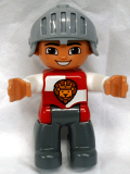 LEGO 47394pb179 Duplo Figure Lego Ville, Male Castle, Dark Bluish Gray Legs, Red and White Chest with Lion on Shield, Helmet