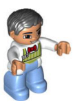 LEGO 47394pb182 Duplo Figure Lego Ville, Male, Medium Blue Legs, Lime Striped Apron, Red Bow Tie, Black Hair