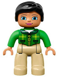 LEGO 47394pb203 Duplo Figure Lego Ville, Female, Tan Legs, Green Top with Tartan Pattern, Black Hair