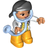 LEGO 47394pb234 Duplo Figure Lego Ville, Female, Medic, Bright Light Orange Legs, White Top with ID Badge, White Arms, Black Hair, Attached Stethoscope