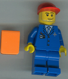 LEGO air023 Airport - Blue 3 Button Jacket & Tie, Red Cap, Blue Legs, Orange Vest