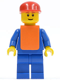 LEGO air034 Airport - Blue 3 Button Jacket & Tie, Red Cap, Blue Legs, Orange Vest, Eyebrows
