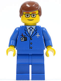LEGO air035 Airport - Blue 3 Button Jacket & Tie, Reddish Brown Male Hair, Glasses with Thin Eyebrow