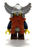 LEGO cas373 Fantasy Era - Dwarf, Dark Orange Beard, Metallic Silver Helmet with Wings, Dark Blue Arms