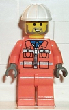 LEGO con001 Construction Worker - Orange Zipper Jacket, Safety Stripes, Orange Legs, White Construction Helmet