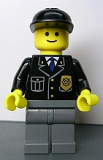 LEGO cop048 Police - City Suit with Blue Tie and Badge, Dark Bluish Gray Legs, Black Cap
