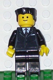 LEGO cty0038 Suit Black, Black Flat Top Hair, Standard Grin
