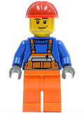 LEGO cty0079 Overalls with Safety Stripe Orange, Orange Legs, Red Construction Helmet, Smirk and Stubble Beard