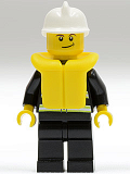 LEGO cty0117b Fire - Reflective Stripes, Black Legs, White Fire Helmet, Crooked Smile, Life Jacket