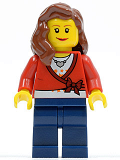 LEGO cty0143 Sweater Cropped with Bow, Heart Necklace, Dark Blue Legs, Reddish Brown Female Hair over Shoulder