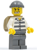 LEGO cty0203 Police - Jail Prisoner 50380 Prison Stripes, Dark Bluish Gray Legs, Dark Bluish Gray Knit Cap, Gold Tooth, Backpack
