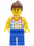 LEGO cty0233 Shirt with Female Rainbow Stars Pattern, Blue Legs, Reddish Brown Ponytail Hair, Brown Eyebrows