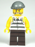 LEGO cty0266 Police - Jail Prisoner Shirt with Prison Stripes and Torn out Sleeves, Dark Brown Legs, Dark Bluish Gray Knit Cap
