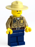 LEGO cty0273 Forest Police - Dark Tan Shirt with Pockets, Radio and Gold Badge, Dark Blue Legs, Campaign Hat, Angry Eyebrows and Scowl, White Pupils